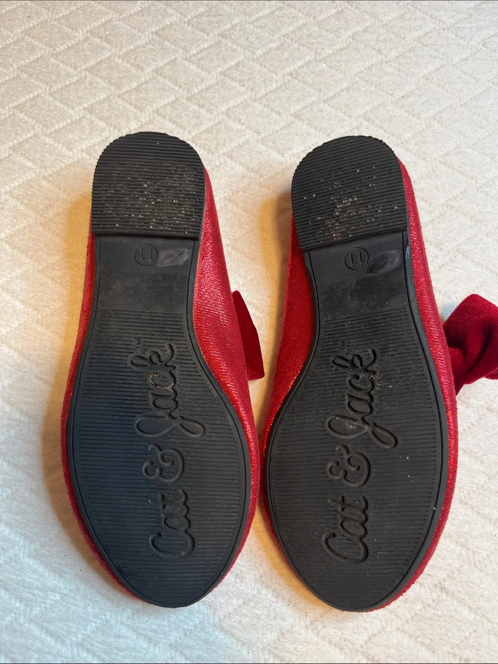 Cat & Jack Ruby Slippers Red Glitter Bow Mary Jane Flats - Girls 11